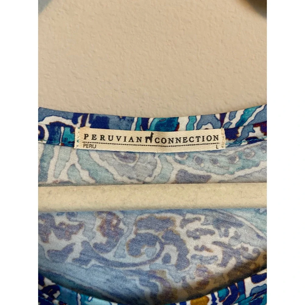 Peruvian Connection Venezia Paisley Print Dress Blue Turquoise Size Large‎